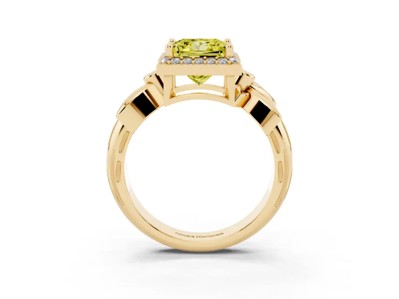 Princess Cut Floral Halo Engagement Ring Setting for a Fancy Yellow Lab-Grown Diamond | Yellow Gold