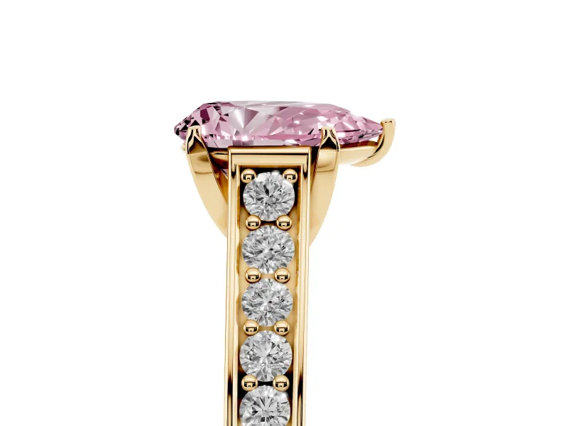 Pear-Shaped Graduated Pavé Engagement Ring Setting for a Fancy Pink Lab-Grown Diamond | Yellow Gold
