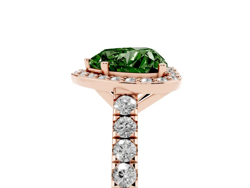 Heart-Shaped Halo Pavé Engagement Ring Setting for a Fancy Green Lab-Grown Diamond | Rose Gold
