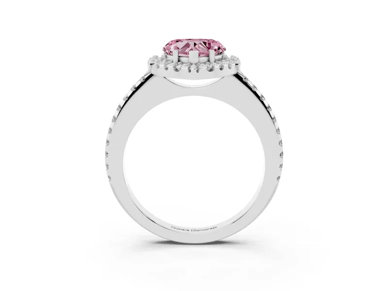 Heart-Shaped Pave Halo Engagement Ring Setting for a Fancy Pink Lab-Grown Diamond | Pave Band | Platinum