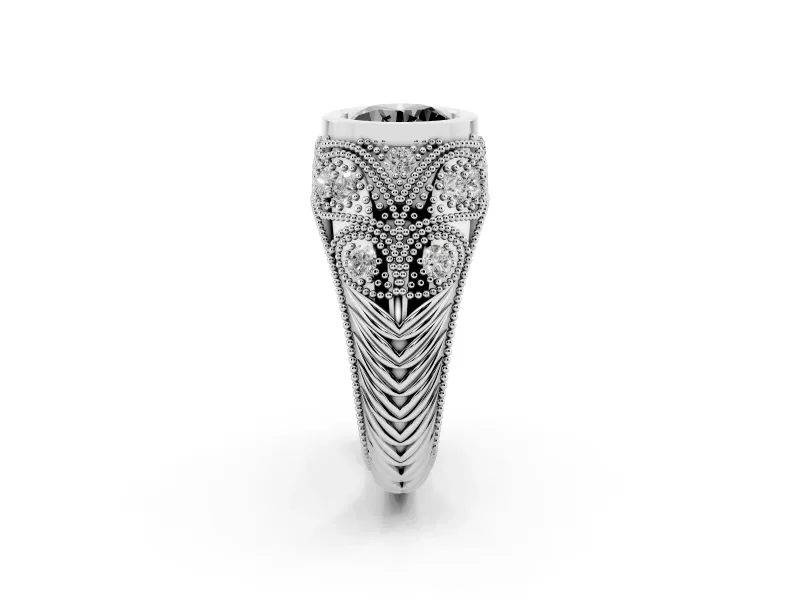 Fancy Black Round Cut Diamond Bezel Ring Set in Silver with Milgrain Accent Band