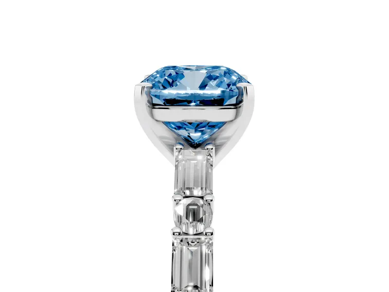 Cushion Cut Baguette Side Stone Engagement Ring Setting for a Fancy Blue Lab-Grown Diamond | Platinum