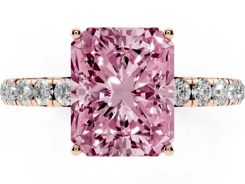 Radiant Cut Pave Solitaire Engagement Ring Setting for a Fancy Pink Lab-Grown Diamond | Shared Prong Band | Rose Gold