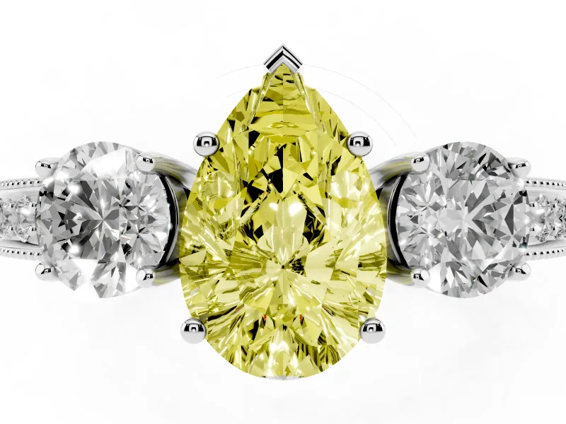 Pear-Shaped Three Stone Engagement Ring Setting for a Fancy Yellow Lab-Grown Diamond | Graduated Pave Band | Platinum