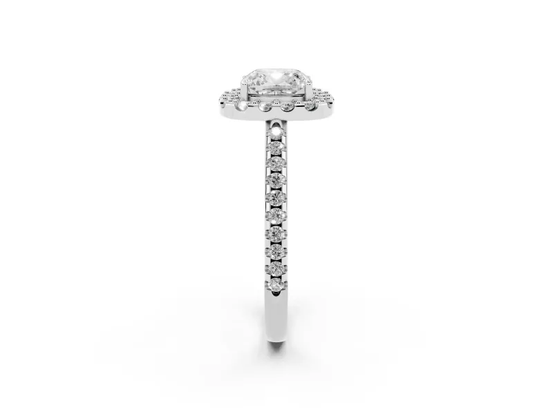 Cushion Cut Pave Halo Engagement Ring Setting | Pave Band | Sterling Silver