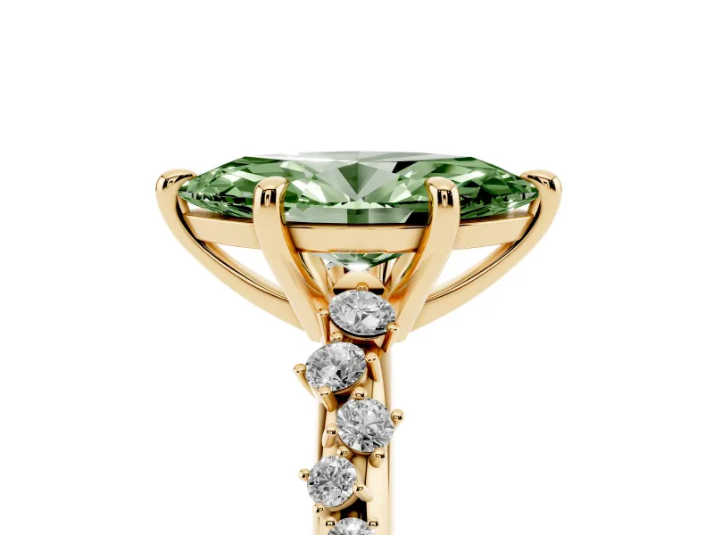 Marquise Graduated Accent Engagement Ring Setting for a Fancy Green Lab-Grown Diamond | Yellow Gold