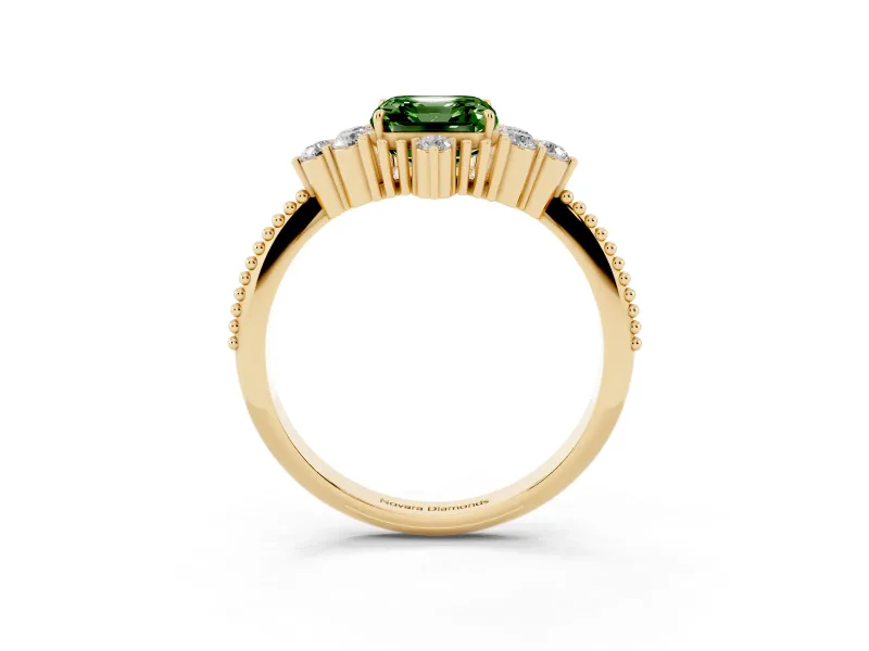 Asscher Cut Cluster Engagement Ring Setting for a Fancy Green Lab-Grown Diamond | Yellow Gold