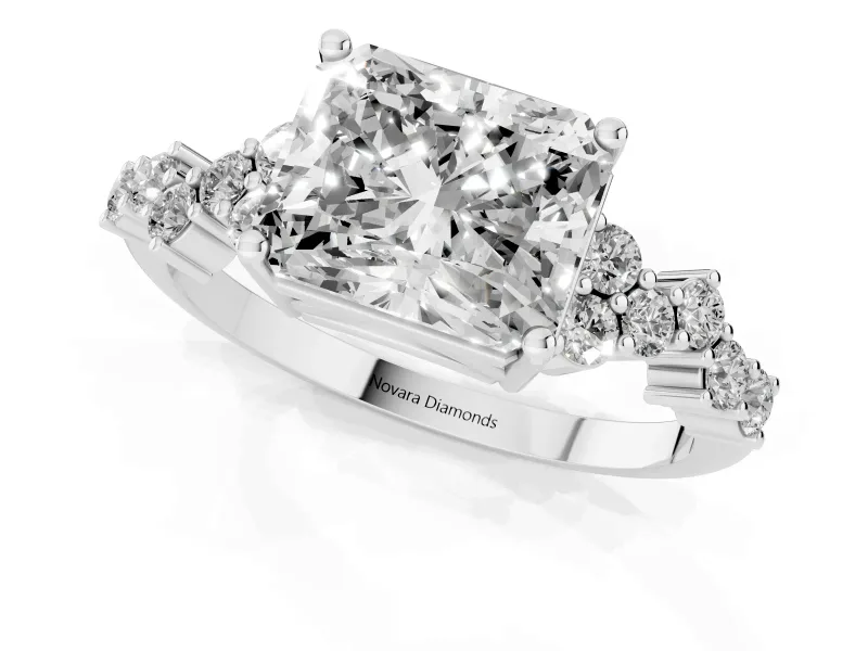 Radiant Cut Scattered Accent Engagement Ring Setting | Slim Band | White Gold