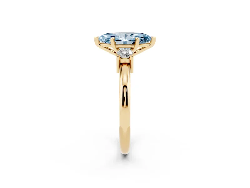 Marquise Three Stone Engagement Ring Setting for a Fancy Blue Lab-Grown Diamond | Round Side Stones | Yellow Gold