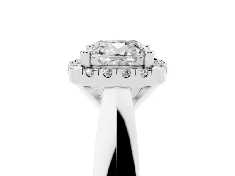 Cushion Cut Halo Engagement Ring Setting | Square Profile Band | Sterling Silver