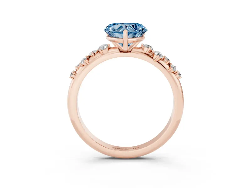 Fancy Blue Heart Cut Diamond Cluster Solitaire Ring Set in Rose gold with Prong Setting