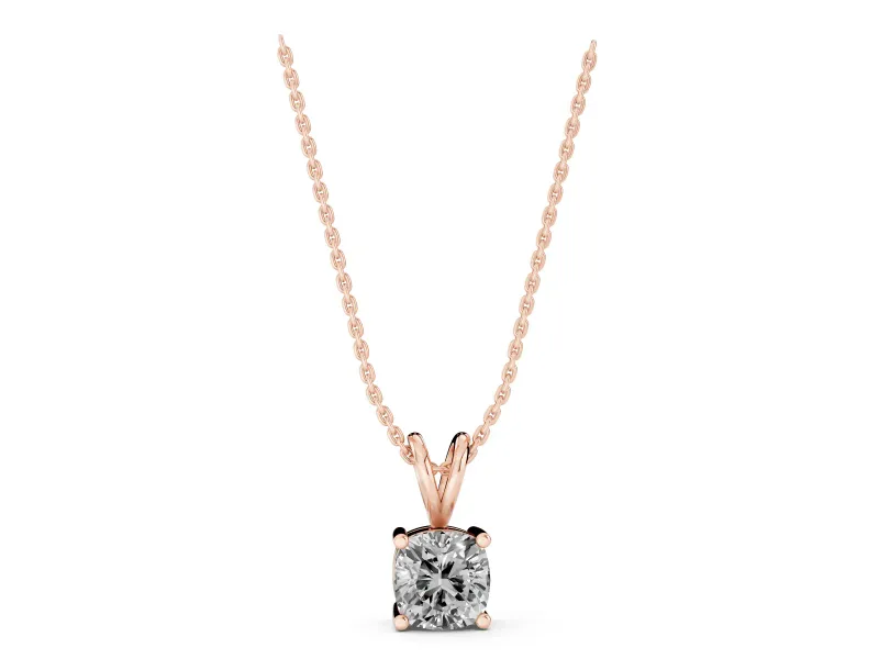 Cushion Cut Lab-Grown Diamond Solitaire Pendant Necklace | Split Bail | Rose Gold