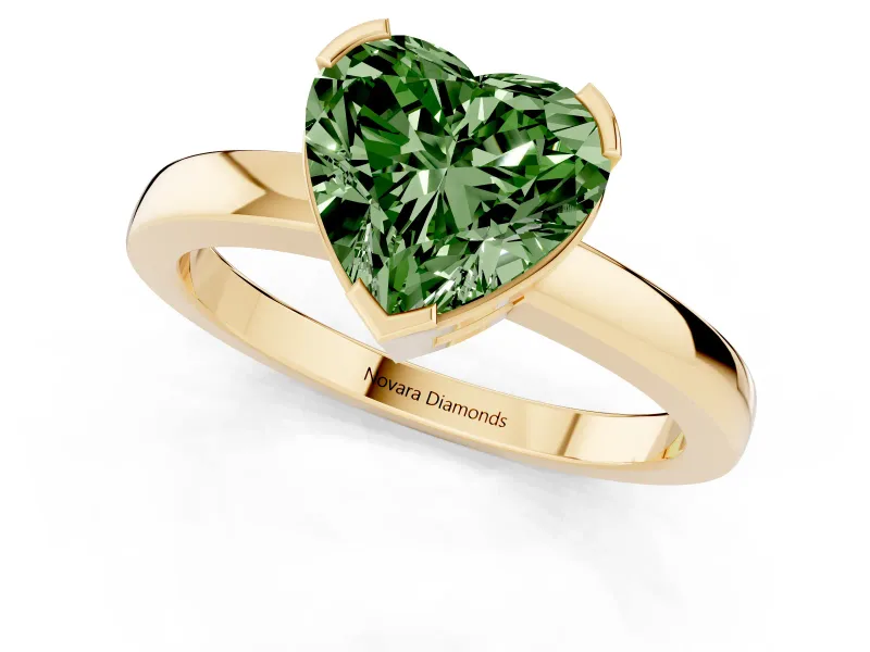 Heart-Shaped Solitaire Engagement Ring Setting for a Fancy Green Lab-Grown Diamond | Flat Tab Prongs | Yellow Gold