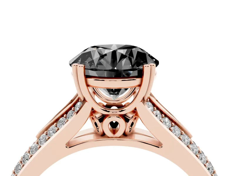 Round Pavé Split Shank Engagement Ring Setting for a Black Center | Double Claw Prongs | Rose Gold