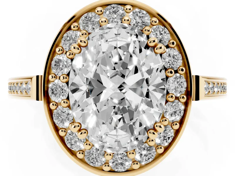 Oval Halo Engagement Ring Setting | Polished Halo Rim | Yellow Gold