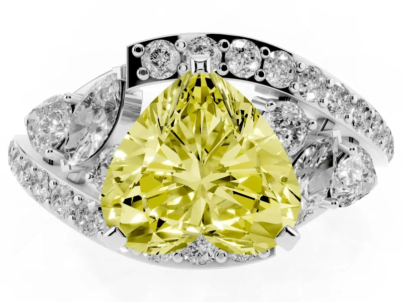 Fancy Yellow Heart Cut Diamond Halo Ring Set in Platinum with Marquise and Pavé Band in Prong Setting