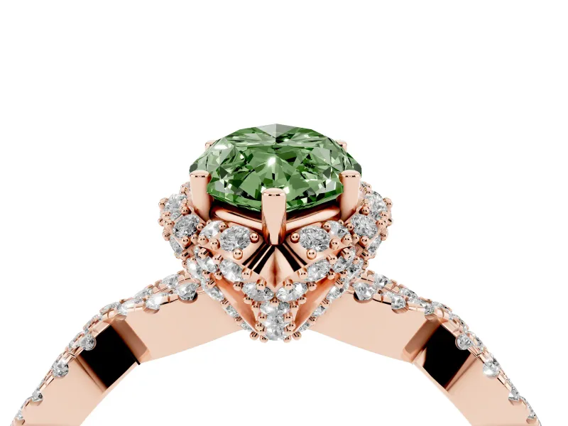 Marquise Milgrain Halo Engagement Ring Setting for a Fancy Green Lab-Grown Diamond | Graduated Shoulders | Rose Gold