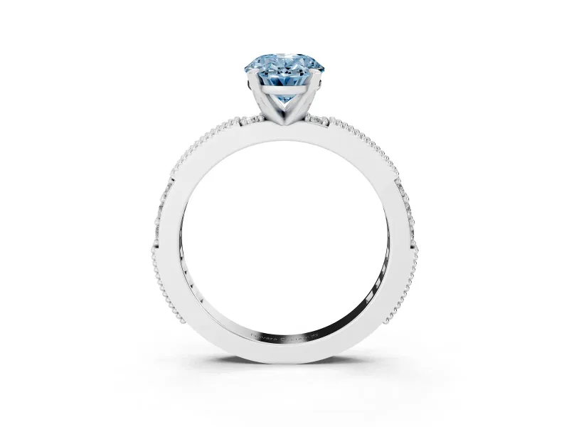 Oval Vintage Pavé Engagement Ring Setting for a Fancy Blue Lab-Grown Diamond | White Gold