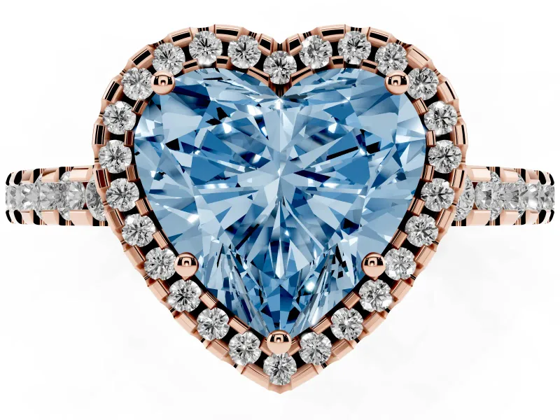 Heart-Shaped Pave Halo Engagement Ring Setting for a Fancy Blue Lab-Grown Diamond | Rose Gold