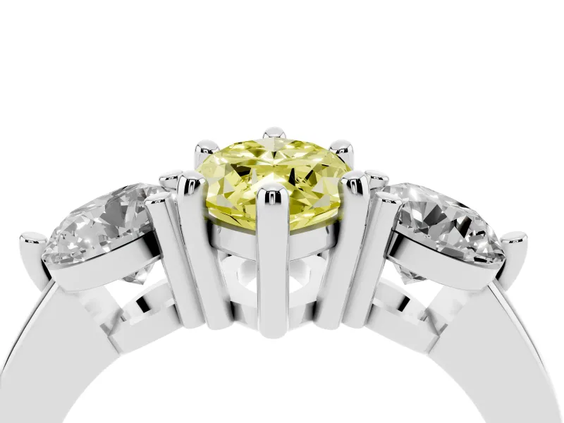 Fancy Yellow Marquise Cut Diamond Three-Stone Ring Set in White gold with Prong Setting and Classic Band