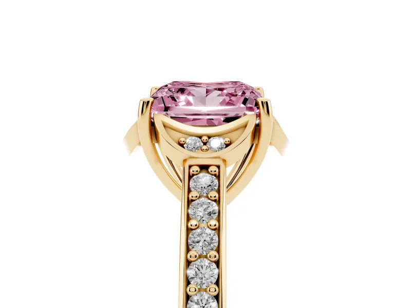 Princess Cut Floral Pavé Engagement Ring Setting for a Fancy Pink Lab-Grown Diamond | Yellow Gold