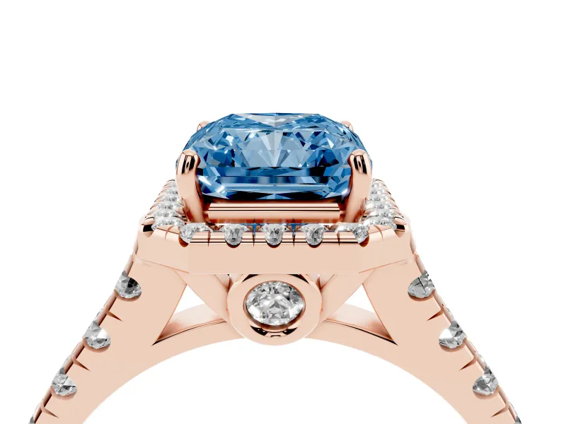 Radiant Cut Accented Halo Engagement Ring Setting for a Fancy Blue Lab-Grown Diamond | Rose Gold