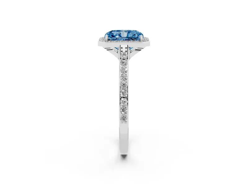Radiant Cut Halo Engagement Ring Setting for a Fancy Blue Lab-Grown Diamond | White Gold - Design NV-24729