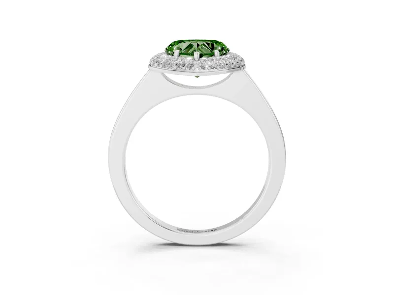 Fancy Green Heart Cut Diamond Halo Engagement Ring Set in Silver with Solitaire Band and Prong Setting