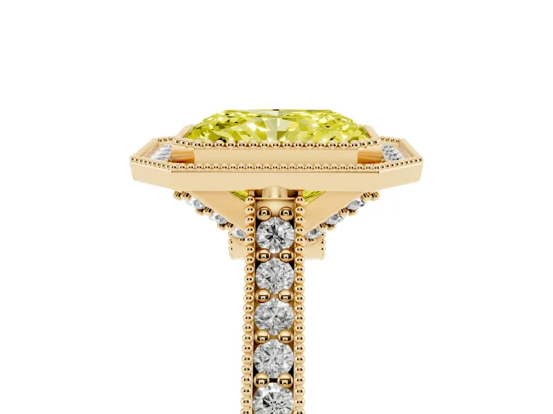 Radiant Cut Halo Engagement Ring Setting for a Fancy Yellow Lab-Grown Diamond | Yellow Gold - Design NV-24721