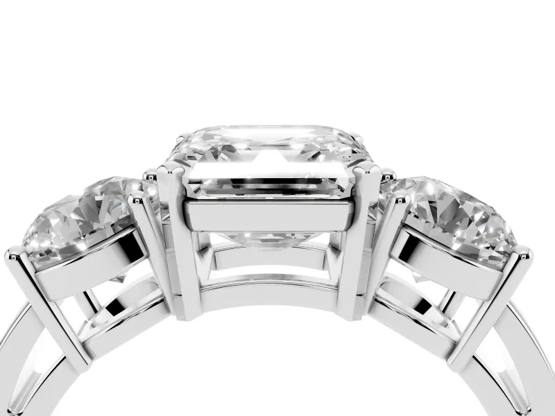 Asscher Cut Three Stone Engagement Ring Setting | Wide Plain Band | Platinum