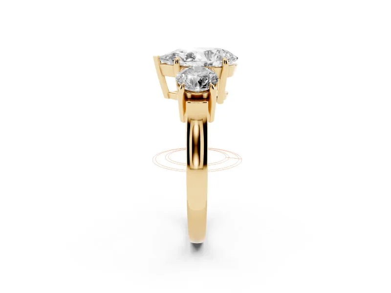 Pear-Shaped Three Stone Engagement Ring Setting | Round Side Stones and Open Baskets | Yellow Gold