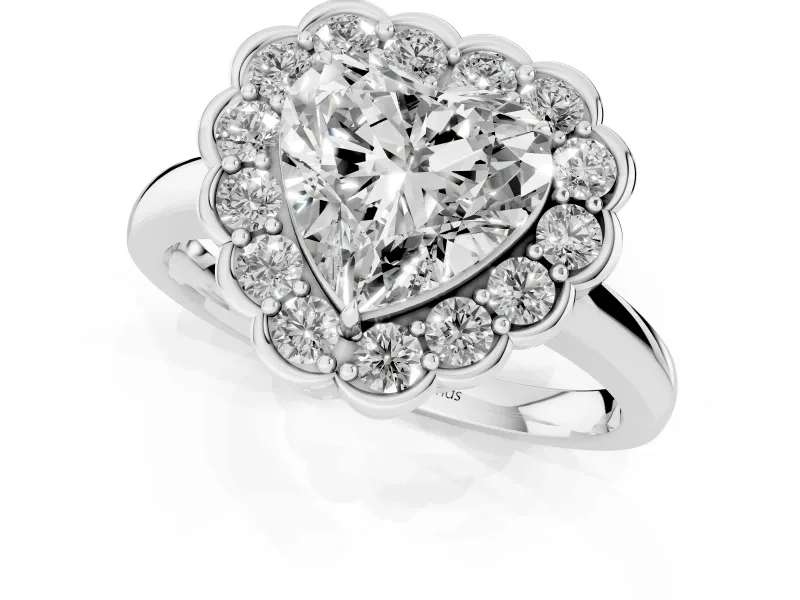 Heart-Shaped Scalloped Cluster Halo Engagement Ring Setting | Plain Band | Platinum