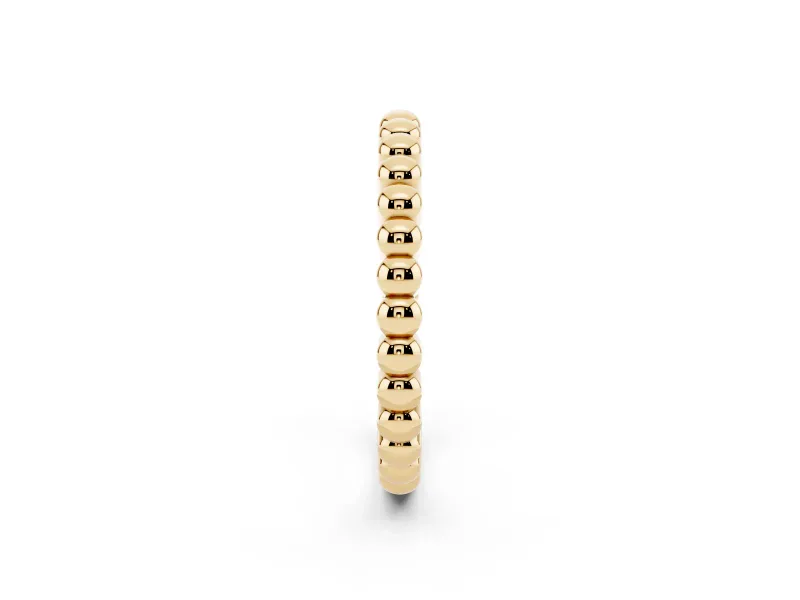 Slim Beaded Wedding Band | Polished Metal Beads | Yellow Gold