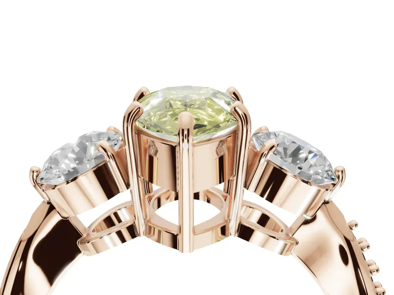 Pear-Shaped Three Stone Engagement Ring Setting for a Fancy Yellow Lab-Grown Diamond | Tapered Pave Band | Rose Gold