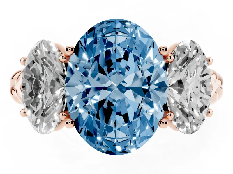 Oval Three Stone Engagement Ring Setting for a Fancy Blue Lab-Grown Diamond | Braided Band | Rose Gold