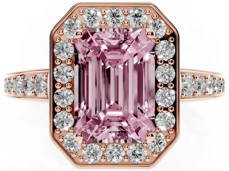 Emerald Cut Framed Halo Engagement Ring Setting for a Fancy Pink Lab-Grown Diamond | Rose Gold