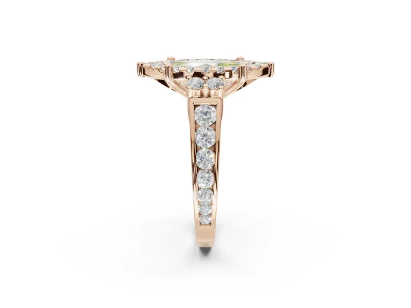 Marquise Halo Engagement Ring Setting for a Fancy Yellow Lab-Grown Diamond | Graduated Channel Band | Rose Gold