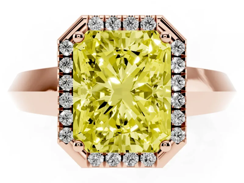 Radiant Cut Knife-Edge Halo Engagement Ring Setting for a Fancy Yellow Lab-Grown Diamond | Rose Gold