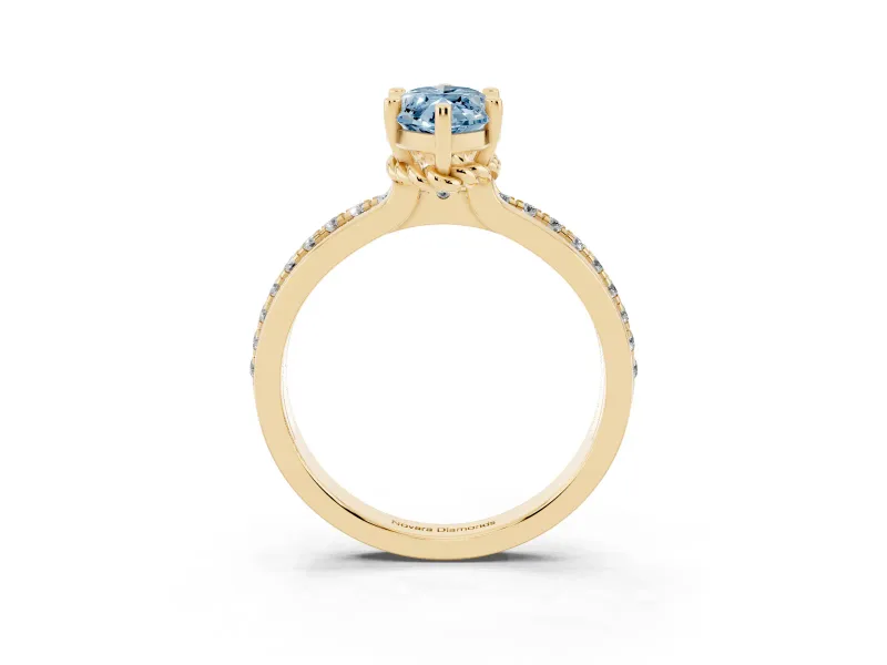 Marquise Channel Set Engagement Ring Setting for a Fancy Blue Lab-Grown Diamond | Rope Collar | Yellow Gold