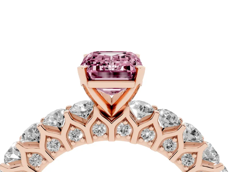 Emerald Cut Shared Prong Engagement Ring Setting for a Fancy Pink Lab-Grown Diamond | Rose Gold