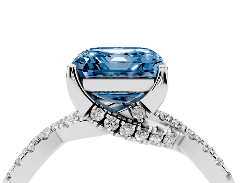 Asscher Cut Twisted Pave Engagement Ring Setting for a Fancy Blue Lab-Grown Diamond | Split Shank | Sterling Silver
