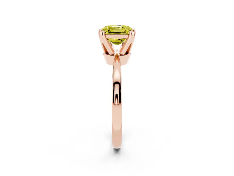 Asscher Cut Tapered Solitaire Engagement Ring Setting for a Fancy Yellow Lab-Grown Diamond | Claw Prong Head | Rose Gold