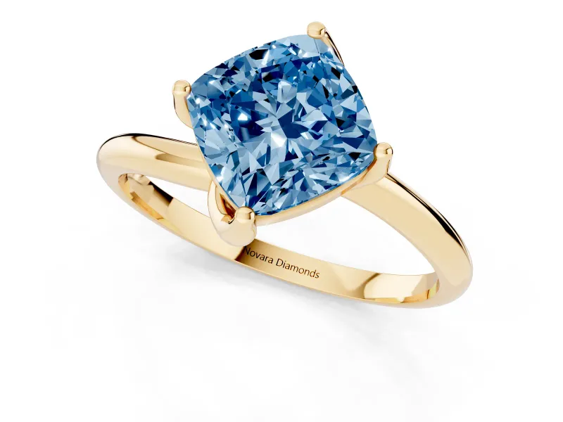 Cushion Cut Bypass Solitaire Engagement Ring Setting for a Fancy Blue Lab-Grown Diamond | Plain Band | Yellow Gold