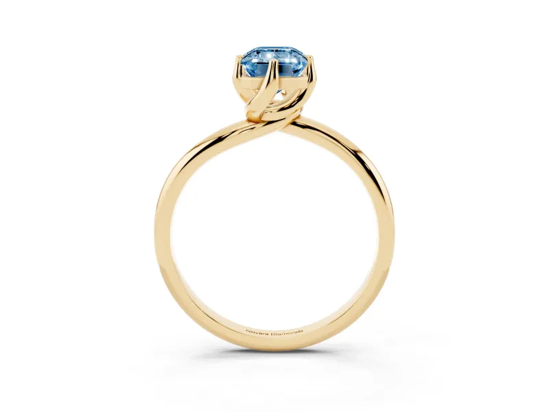 Emerald Cut Bypass Solitaire Engagement Ring Setting for a Fancy Blue Lab-Grown Diamond | Plain Band | Yellow Gold
