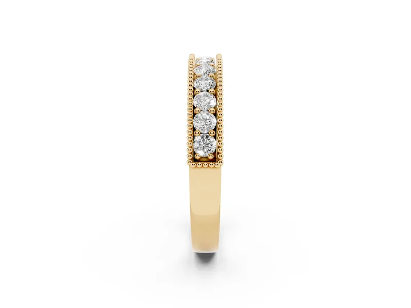 Round Diamond Pavé Chevron Band Set in Yellow gold with Milgrain Edges