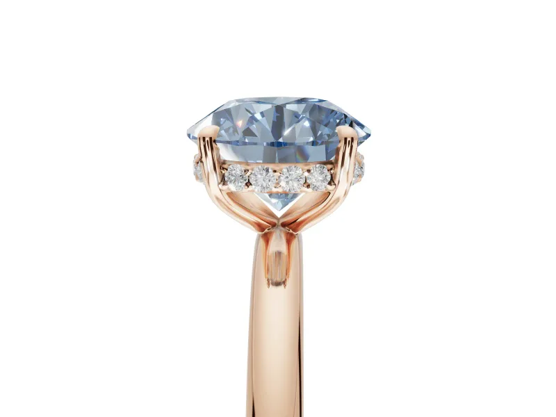 Round Hidden Halo Engagement Ring Setting for a Fancy Blue Lab-Grown Diamond | Rose Gold