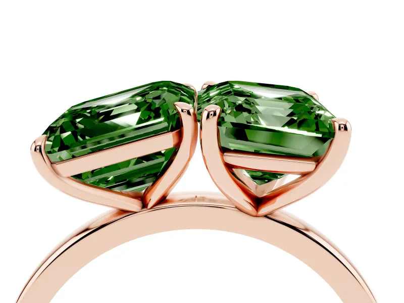 Fancy Green Asscher Cut and Emerald Cut Toi Moi Ring Set in Rose gold with Prong Setting