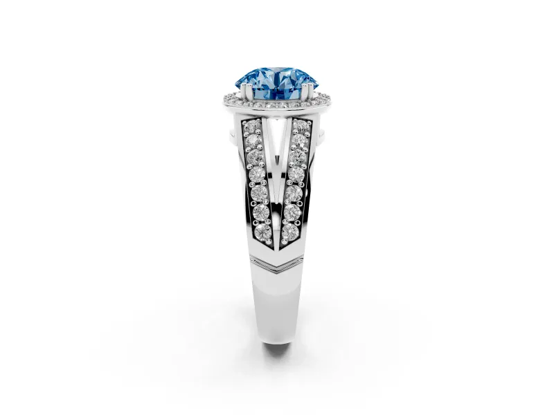 Round Halo Engagement Ring Setting for a Fancy Blue Lab-Grown Diamond | Split Shank | Platinum