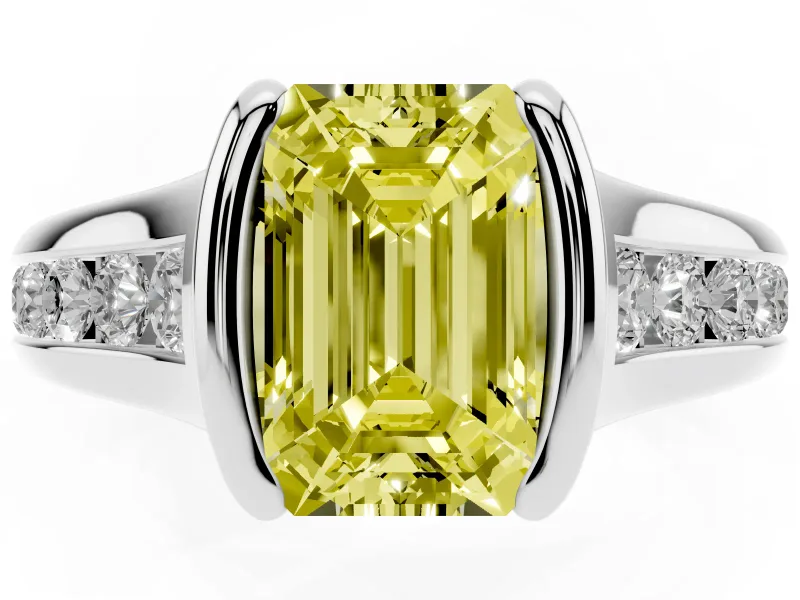 Emerald Cut Half Bezel Engagement Ring Setting for a Fancy Yellow Lab-Grown Diamond | Platinum