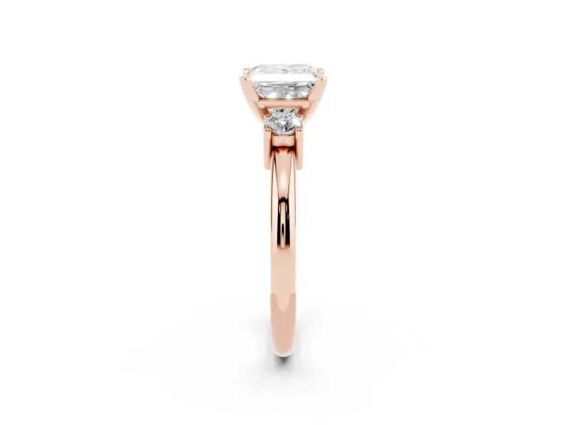 Three-Stone Princess Cut Diamond Ring Set in Rose gold with Prong Setting and Plain Band